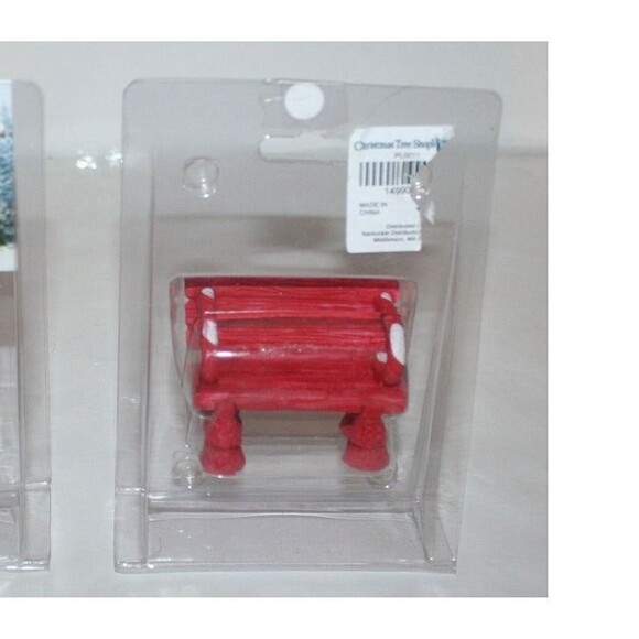 Christmas Tree Shop Village Collection Christmas Village Red Candy Bench - Picture 1 of 3